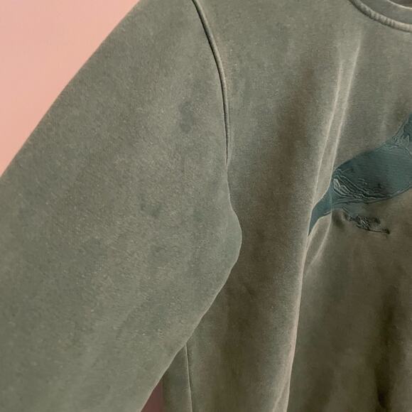 Green acid wash look Crewneck‎ Fleece Sweater Size XS/S embroidered pigeon - Picture 2 of 7
